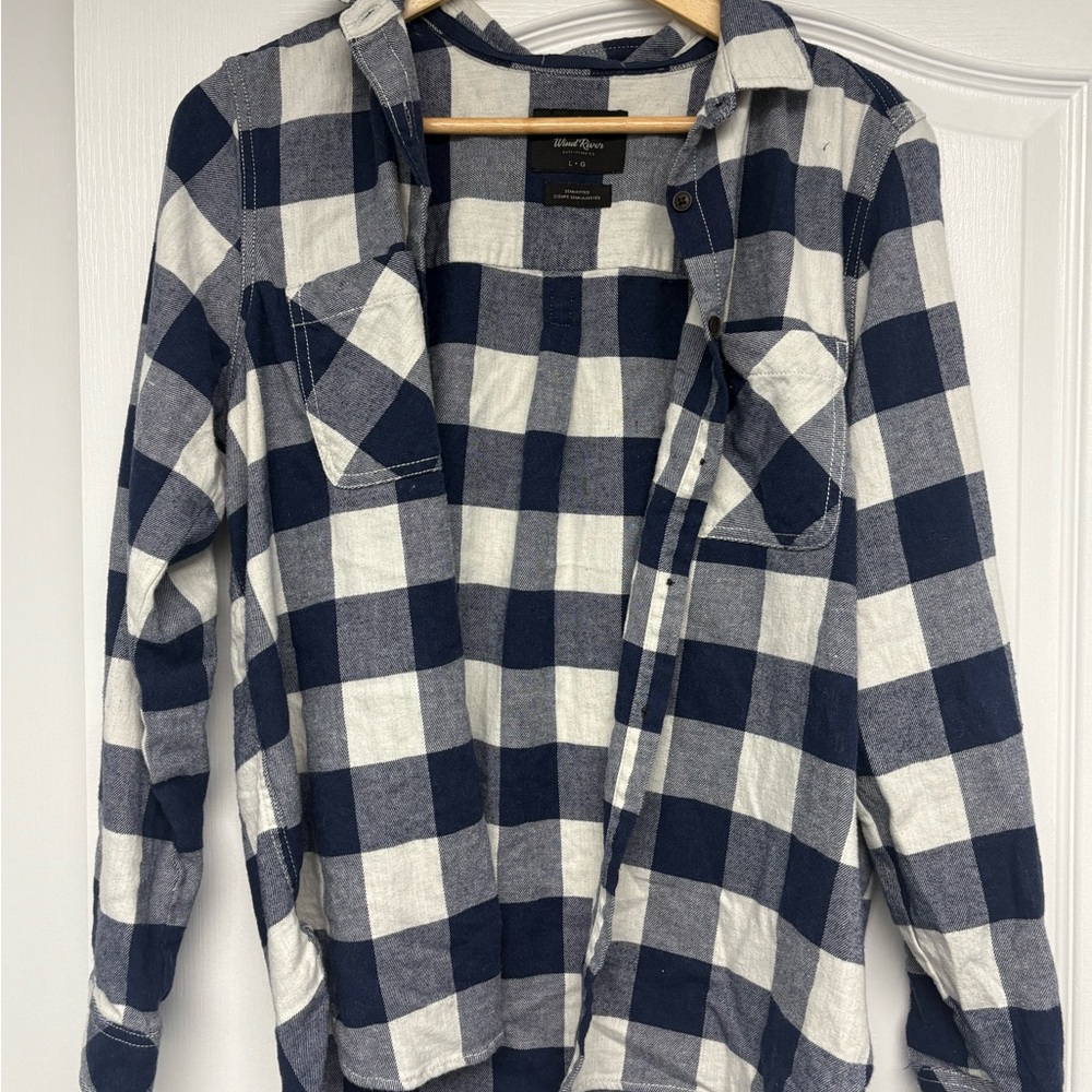 Blue and White Plaid Button-Up Shirt